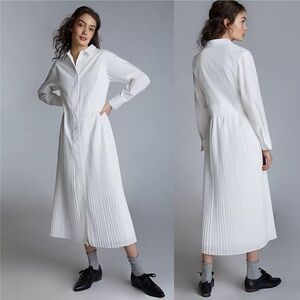 Anthropologie Mare Mare Elenore Pleated Maxi Shirtdress Size XS White NWT New